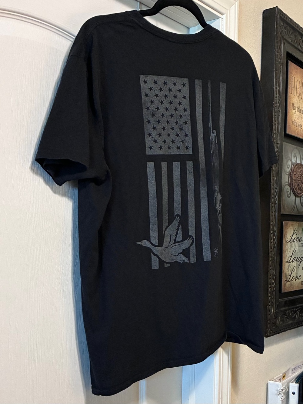 Browning Black Short Sleeve Distressed American Flag Design 100% Cotton Tee XL